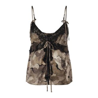 Pinko Camouflage Top met kanten rand - Dames - Tops zonder mouwen - Veelkleurig - L - Satijn - Tops
