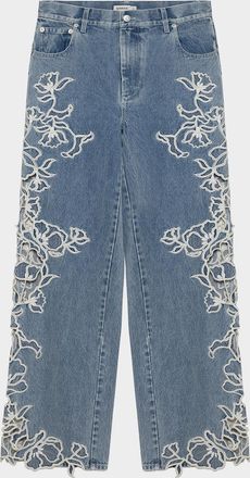 SIMKHAI Porter Embroidered Wide-Leg Jeans