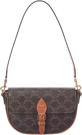 Celine Celine Folco Triomphe Coated Canvas & Leather Shoulder Bag