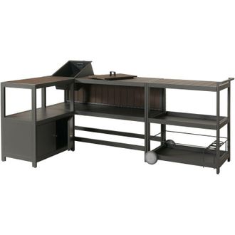 Hhg Nunca Usado] Cocina Exterior De Aluminio De 3 Piezas Hhg 810, Cocina Exterior De Jard&iacute;n Carrito Para Servir Cubitera, Antracita, Aspecto Madera Oscura
