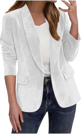 Generic Womens Suede Fleece Blazer Open Front Long Sleeve Casual Dress Jackets Ladies Elegant Lapel Collar Cozy Blazers 2026 Soft Keep Warm Cardigans Jacket w