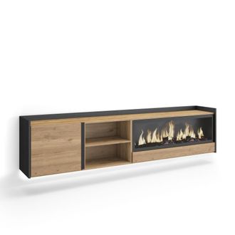 Skraut Home Mueble tv efecto madera roble negro 212x35x50cm chimenea efecto fuego