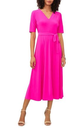 Chaus V-Neck Belted Midi Dress in Fiercely Fuchsia at Nordstrom, Size X-Large