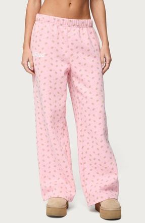 Edikted Floral Low Rise Straight Leg Sweatpants in Light-Pink at Nordstrom, Size X-Small