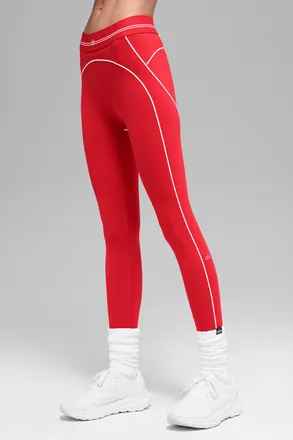 Alo | Airbrush High-Waist 7/8 Heart Throb Legging in Bright Red/White, Size: Medium
