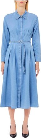 Liu Jo Denim Long Dress with Pleats - female - Liu Jo - Shirt Dresses - Blue - XL - Dresses