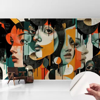 Tulup Carta Da Parati Adesiva - Lavabile - Decorazione Murale - Per Cucina - Pellicola Decorativa Volti Colorati 416x254 Cm