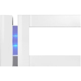 Dmora Dmora - Parete attrezzata Enstatite, Set salotto porta tv a 4 ante, Mobile soggiorno multiuso, 100% Made in Italy, cm 280x30x180, Bianco lucido