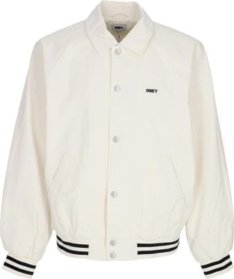 Obey Icon Face Varsity Jack Ongebleekt - Heren - Bomber jackets - Beige - XL - Katoen - Jassen