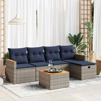 vidaXL Set De Muebles De Jard&iacute;n 6 Pzas Y Cojines Rat&aacute;n Sint&eacute;tico Gris Vidaxl