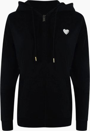 Love Moschino Womens Love Moschino Small White Heart Logo Black Zip Hoodie - Size: 18/16