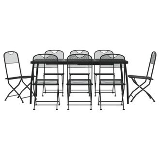 Berkfield Home 9 Piece Garden Dining Set Anthracite Metal Mesh in Black
