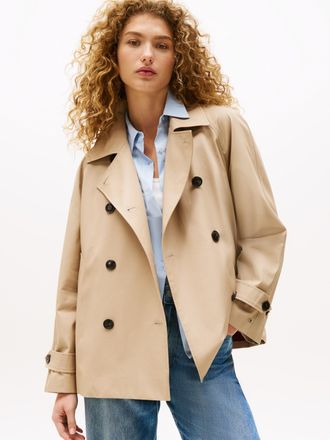 Tommy Hilfiger Trenchcoat TOMMY HILFIGER COTTON REG SHORT TRENCH COAT, Damen, Gr. 36, beige, Web, Obermaterial: 100% Baumwolle, unifarben, regular fit h&uuml;ftbedeckend,