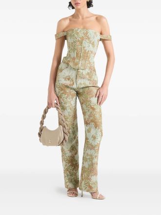 Mani&egrave;re De Voir Gia - jacquard high rise straight leg jeans - sage - women - Polyester/Cotton - 12 - Green