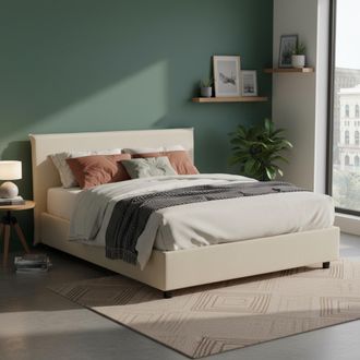 Dmora Dmora - Cama Matrimonial Dansald, Cama Contenedor Con Revestimiento De Tela, 100% Made In Italy, Apertura Frontal, Con Colch&oacute;n Cm 160x200 Incluido, Be