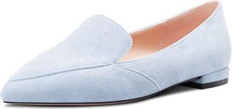 Castamere Women Low Heel Pointed Toe Slip-on Pumps Court Shoe Wedding Office Shoes Light Blue Suede 7 UK
