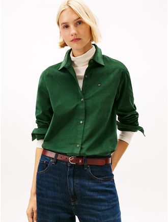 Tommy Hilfiger Womens Relaxed Lightweight Corduroy Shirt - Green - 12