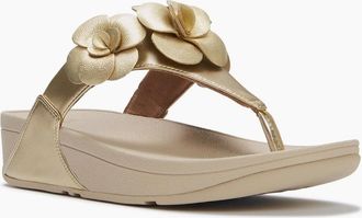 FitFlop Womens Fitflop Lulu Flower Toe-Post Polyurethane Womens Platino Sandals - Gold - Size: 8