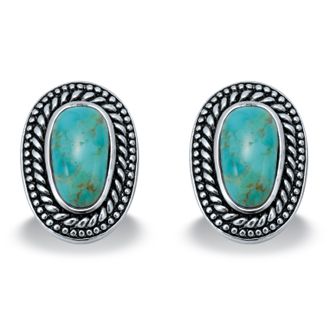 Palm Beach Jewelry Genuine Blue Turquoise Sterling Silver Cabochon Bohemian Earrings
