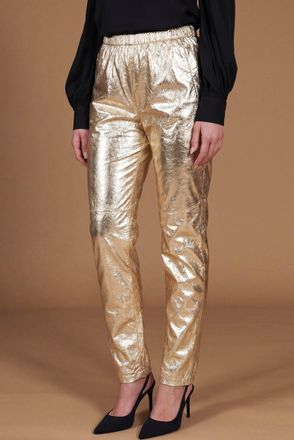 D'Arienzo Pantalone sfoderato in pelle laminata dorata DArienzo, Seleziona Taglia S, Colore Oro