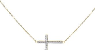 House of Brilliance 10K Yellow Gold 1/5 Cttw Diamond Sideways Cross Pendant Necklace
