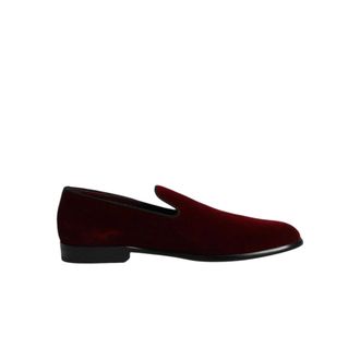 Dolce & Gabbana Rode Velvet Loafers Slip-On Schoenen - Heren - Loafers - Rood - 43 EU - Katoen - Schoenen