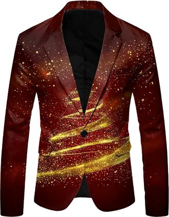 Generic Christmas Suit Jacket for Men Xmas Tree Print Blazer Slim Fit Long Sleeve Lapel Neck Jacket Holiday Party Casual Outwear Tops Blazer Jacket Fashion Ch