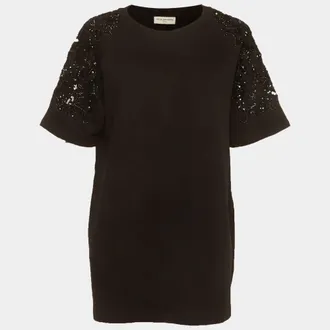 Dries Van Noten Black Sequins Embellished French Terry Knit T-Shirt