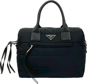 Prada Black Nylon Leather Handbag Tote Bag (Pre-Owned)