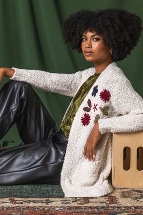 Roman Embroidered Floral Knit Cardigan