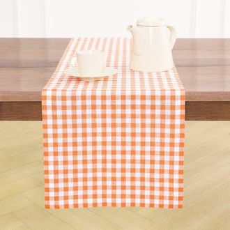 Solino Home Linen Table Runner for Dining Table, Holiday and Everyday Table Decor - Gingham Check in Muskmelon at Nordstrom, Size Xx-Large