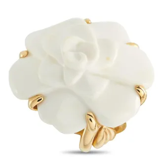 Chanel Pre-Owned Chanel Camelia 18K Yellow Gold White Ceramic Ring CH26 052026