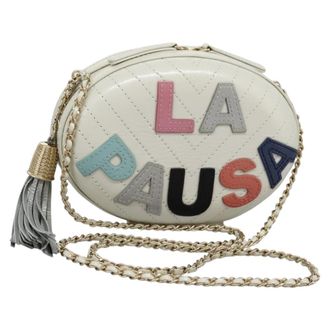 Chanel La Pausa Evening Chevron Lambskin With Applique White Leather Handbag (Pre-Owned)