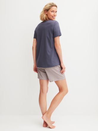 CALIDA Shorty CALIDA Blooming Nights, Damen, Gr. XS (36/38), graystone, Single Jersey, Obermaterial: 100% Baumwolle, bequem kurz, V-Ausschnitt, Homewear-Sets