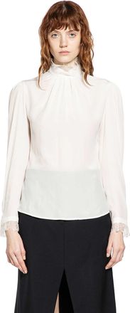 Alexander McQueen Crêpe De Chine and Lace Turtleneck Top