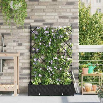 vidaXL Garden Planter with Trellis Black 80 x 40 x 125.5 cm pp Vidaxl