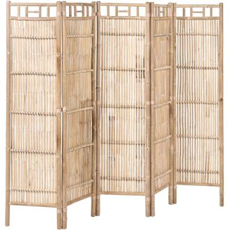 Beliani 5 Panel Room Divider Light Brown Bamboo 205 x 160 Natural Wood Partition Japandi Organic Screen Bedroom Screen CEFALU