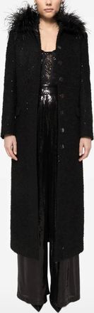 Nissa Cappotto boucl&eacute; con piume - Nero