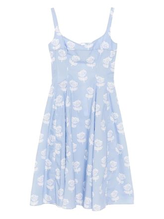 Marni sprayed roses-print poplin dress - women - Cotton - 38 - Blue