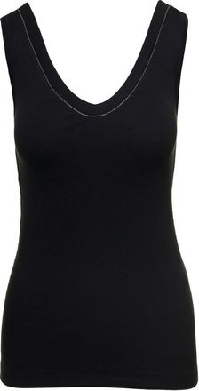 Brunello Cucinelli Zwarte katoenen tanktop met Monile-inzet - Dames - Tops zonder mouwen - Zwart - M - Katoen - Tops