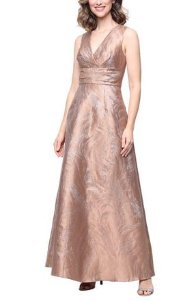 Alex Evenings Metallic Sleeveless Jacquard Gown in Caramel at Nordstrom, Size 16P