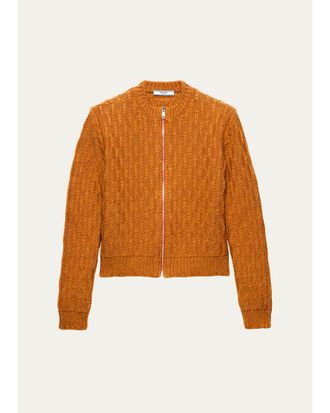 Prada Wool and Alpaca Aran Knit Zip Cardigan