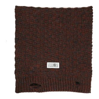 Maison Margiela Winter Scarves, male, Brown, Size: ONE SIZE Brown Chunky Knit Scarf with Distressed Details
