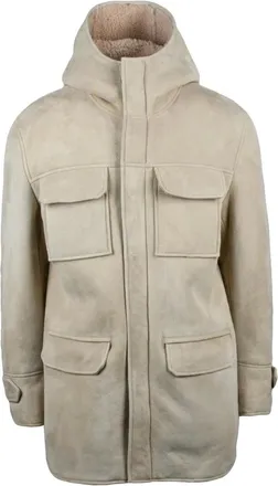 Dondup Jassen, Heren, Beige, L, Leer, Lamsvacht jas