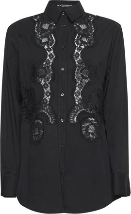 Dolce & Gabbana Zwart Kant Intarsia Overhemd - Dames - Overhemden - Zwart - XS - Katoen - Overhemden
