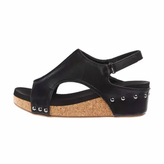 Corkys Footwear Womens Smooth Wedge Sandals In Black