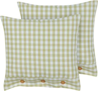 Beliani Beliani - Set of 2 Modern Decorative Throw Cushions Chequered Pattern Square 45 x 45 cm Buttons Olive Green and White Talya