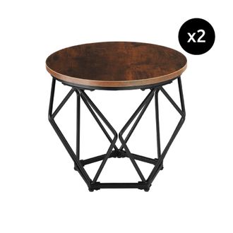 TecTake Set de 2 mesas de centro geom&eacute;tricas y estilo industrial madera oscura