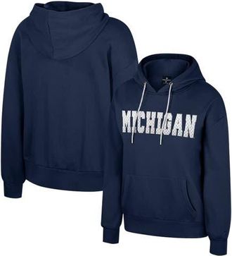 Colosseum Womens Colosseum Navy Michigan Wolverines Reflection Rhinestone Drawcord Pullover Hoodie at Nordstrom, Size Xx-Large