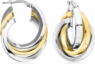 Ross-Simons Italian Sterling Silver and 18kt Gold Over Sterling Interlocking Hoop Earrings